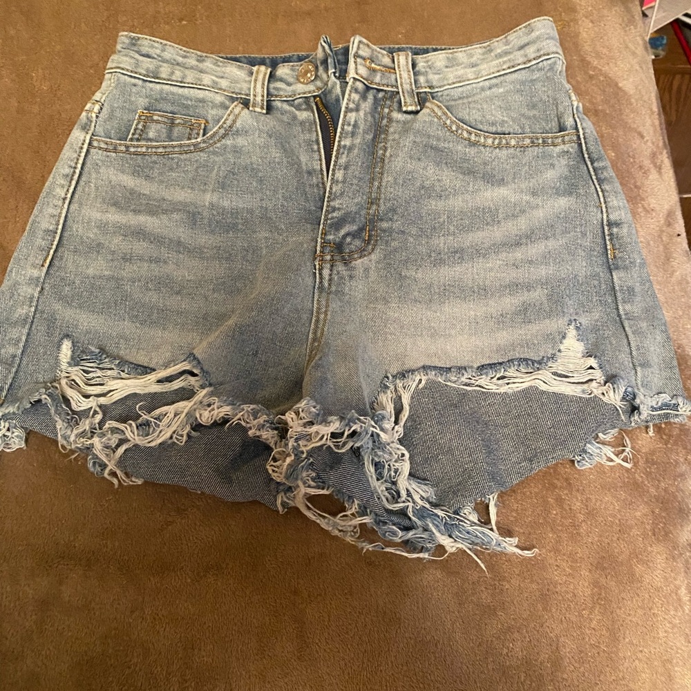 Shein high rise distressed shorts